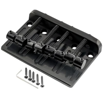 Image of Musiclily Pro 57mm Heavy Duty 4 String Bass Bridge Vintage Brass Saddles for Precision/Jazz Bass, Black