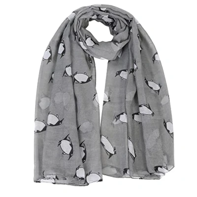 Image of London Scarfs Penguin Print Women&#039;s Scarf Oversized (Grey)