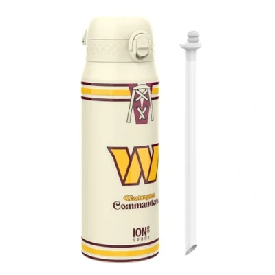 Image of Ion8 NFL x Sports Thermal Water Bottle with Removable Straw, 750ml/24oz, Leak proof Vacuum Insulated Drinking Bottle, Commanders