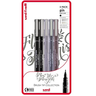 Image of uni ball PIN Fineliners, Black Fine Tipped Writing Pens, Water and Fade Resistant Ink, Ideal for Architects, Sketching, Scrapbooking, Outlining, Art, Technical Drawing, Archival Quality, Pack of 5