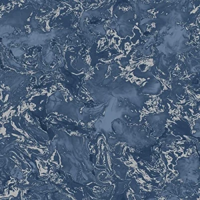Image of Muriva Elixir Marble Wallpaper Navy Blue/Silver Metallic 166505
