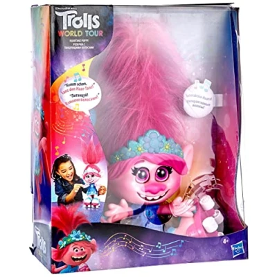 Image of Hasbro part_B084PTVJ6J DreamWorks Trolls World Tour Dance Poppy, Interactive, Talking and Singing Doll with Moving Hair, for Girls Boys from 4 Years, Multi Coloured