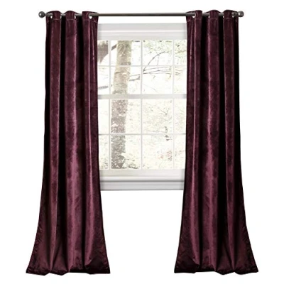 Image of Lush Decor Prima Velvet Curtains Color Block Room Darkening Window Set for Living, Dining, Bedroom, 84 in L Panel Pair, Plum