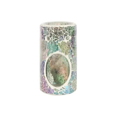 Image of Elegant Light Blue Iridescent Glass Pillar Crackle Oil Burner 14cm x 8cm (1 Pc.) Luxurious Design, Premium Material, Aromatherapy Accessory Ideal for Home &amp; Office Decor