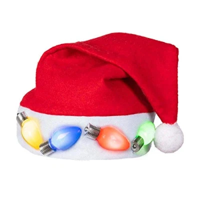 Image of Boland Light Up Santa Hat, LED, Plush White Trim, Christmas Xmas, Fancy Dress Accessory, Unisex, Flashing Party, Secret Santa, Adult, One Size (Red)