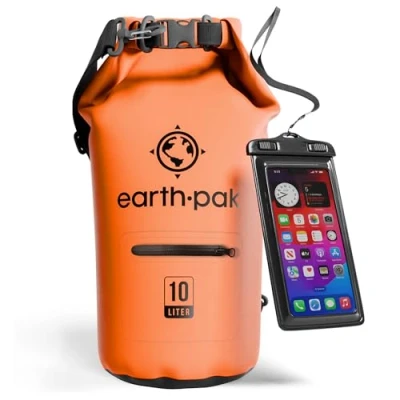 Image of Earth Pak Torrent Series Waterproof Dry Bag Keeps Gear for Kayaking, Boating, Hiking, Camping and Fishing with Phone Case (Orange, 10L)