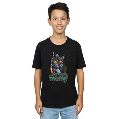Image of Star Wars Boys Boba Fett Fired Up T Shirt Black 5 6 Years