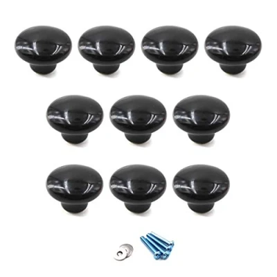 Image of Flomore Black Ceramic Round Knobs Cabinet Knob Handle Pull for Kids&#039; Room Dresser Drawers (Pack of 10 Screws Included)