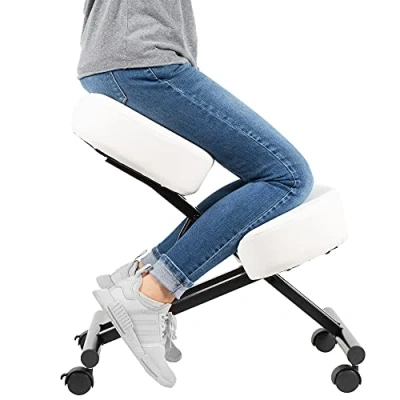 Image of DRAGONN (By VIVO Ergonomic Kneeling Chair, Adjustable Stool for Home and Office Improve Your Posture with an Angled Seat Thick Comfortable Cushions (White) (DN CH K01W)