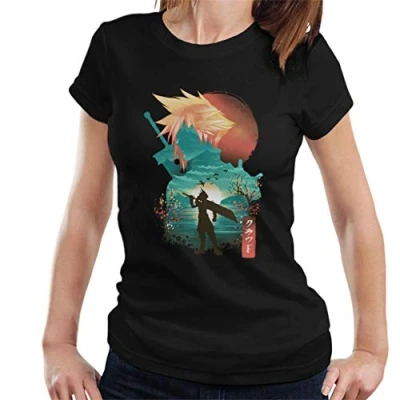 Image of Final Fantasy Cloud Strife Ukiyo Women&#039;s T Shirt Black
