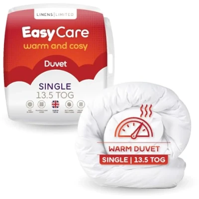 Image of Linens Limited Single Duvet 13.5 Tog, Easy Care, Warm and Cosy Quilt for Winter, Soft Comfy, Polypropylene Hollowfibre, Machine Washable (White)
