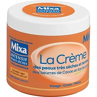 Image of Mixa Intensive Face, Body, Hand Cream For Extra Dry Skin With Pure Cocoa and Shea Butter Hypoallergenic 400ml