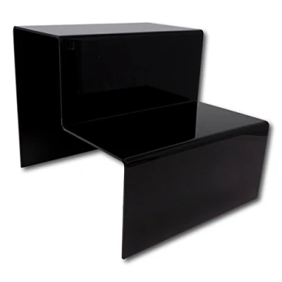 Image of EPOSGEAR Two Step Tier Clear or Coloured Acrylic Plastic Retail Riser Counter Display Stands Perfect for Shops, Stalls, Ornaments, Models etc (Black, Extra Large)