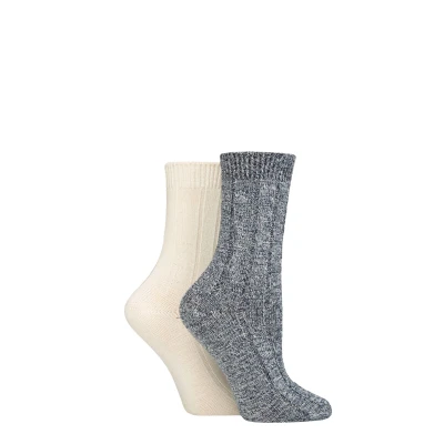 Image of Women&#039;s 2 Pair Charnos Cosy Bamboo Socks Cream / Navy One Size