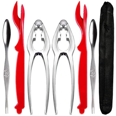 Image of AVIDE Crab Leg Crackers and Tools Shellfish Nut Cracker for Stainless Steel Seafood &amp; Forks Set