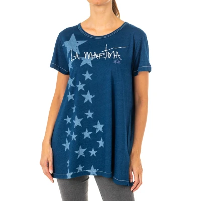 Image of La Martina Womenss Short Sleeve Round Neck T shirt LWR304 Blue Cotton Size Medium