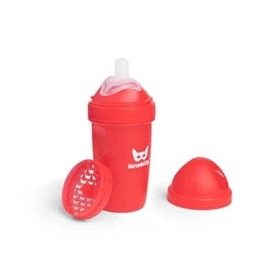 Image of Herobility Double Anti Colic Baby Bottle Award Winning Hero Bottles Soft Breast Like Teat, Easy Mixing Lid &amp; Net Safe Environment Friendly Materials 240ml/8.5 fl oz Red