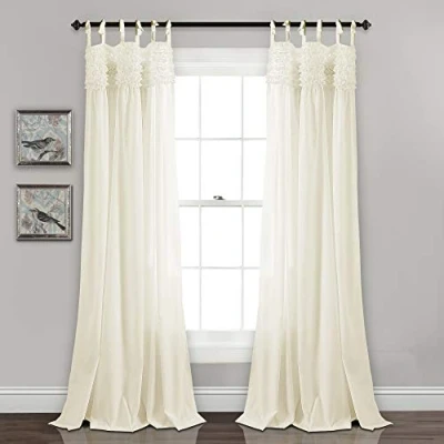 Image of Lush Decor Curtains Ruffle Window Panel Set for Living, Dining, Bedroom (Pair), Polyester, Ivory, 40&quot; W x 84&quot; L (Pack of 1)