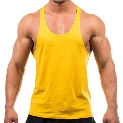 Image of Men&#039;s Stringer Gym Tank Top Shirt Print Cotton Bodybuilding Sport Vest (XL, Yellow)