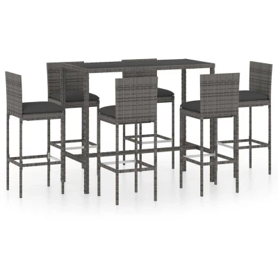 Image of vidaXL 7 Piece Garden Bar Set with Cushions Poly Rattan Grey