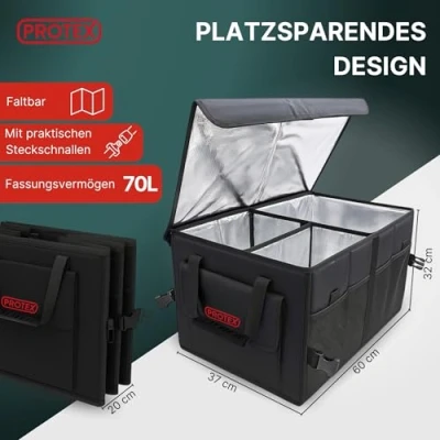 Image of PROTEX Car Boot Bag Foldable Organiser with Lid XXL Box Heat Insulation &amp; Cooling Function Practical Waterproof Storage Shopping, Camping, Travel