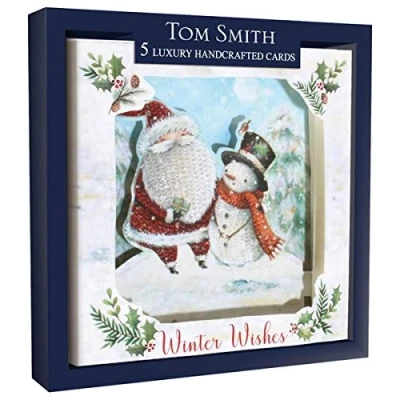 Image of Tom Smith Luxury Handcrafted Boxed Christmas Cards Cute Santa &amp; Friends Pack of 5