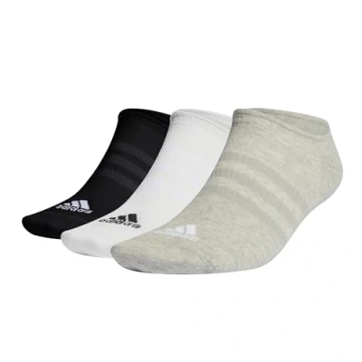Image of adidas Unisex Thin and Light 3 Pairs No Show Socks, Medium Grey Heather/White/Black, XS