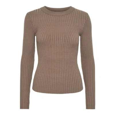 Image of PIECES Women&#039;s Pccrista LS O Neck Knit Noos Bc Sweater, Fossil 1, L