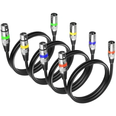 Image of 4Pack 3 Pin Dmx Cable Lighting Cable, Cables 1.2m 4ft Female to Male XLR Leads Short Wire for Stage Lights or DJ Mixer Signal Connection