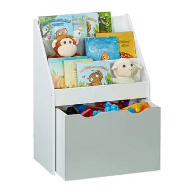 Image of Relaxdays Children&#039;s Bookshelf, Storage Unit for Books and Toys, Stable MDF Material, HxWxD: 70 x 50.5 28 cm, White, Fibreboard