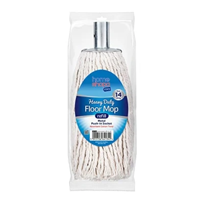 Image of Homeshopa Mop Heads Replacement, Cotton with Metal Push in Socket, Super Absorbent Refill Head, Heavy Duty for All Around Floor Cleaning (Size 14, Pack of 1)