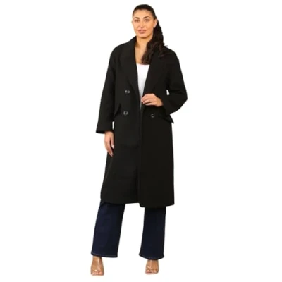 Image of MYT EX Bershka Womens Double Breasted Trench Coat Collared Winter Warm Over (UK, Numeric, 12, 14, Regular, Black)