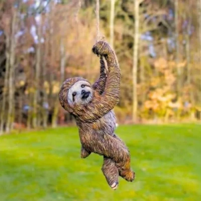 Image of Garden Mile Eye Catching Ornaments Swinging Sloth Hanging Statue with Strong Rope Waterproof and Weatherproof Resin Figurines for Indoor Outdoor Yard Art Patio Lawn Decor