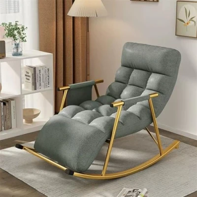 Image of TANZEM Nursery Rocking Chair,Modern Living Room Chair,Bedroom Breathable Tech Cloth Sofa Lounger With Legrest,Comfortable Garden Chair Armrests,Adjustable Backrest,With Side P