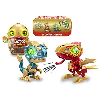 Image of Silverlit YCOO 88117 Biopod GEO Duo by, 2 Robots Dinosaurs in a Surprise Egg for Building, Light and Sound Effects, 4 Different Biopods to Collect, 9 cm, from 5 Years