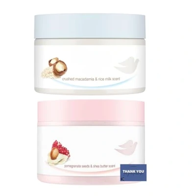 Image of Dove Exfoliating Body Scrub Polish Crushed Macadamia &amp; Rice Milk and Pomegranate Seeds Shea Butter