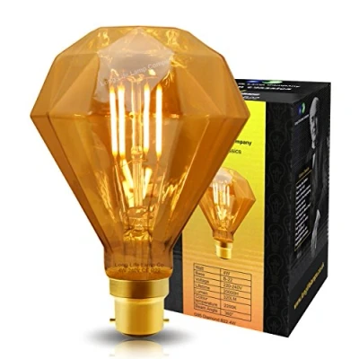 Image of Long Life Lamp Company Vintage LED 4w Filament Light Bulb Diamond Shape Smoked Glass B22