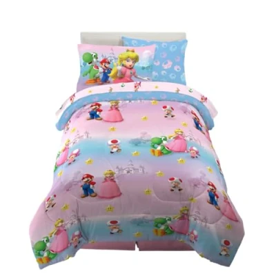 Image of Franco Comforter and Sheet Set with Sham, Microfiber, Super Mario Girl, 5 Piece Twin Size