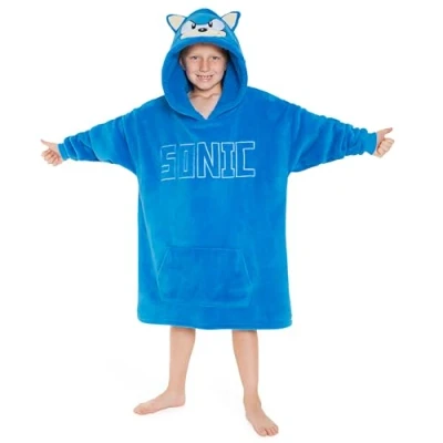 Image of SONIC THE HEDGEHOG Fleece Hoodie Blanket for Boys and Teenagers Oversized Poncho One Size Gaming Gifts (Blue 3D)