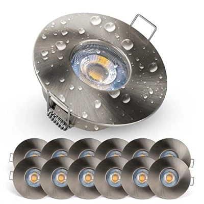 Image of EMOS Bathroom Spot Lights Ceiling LED Waterproof IP44 Spotlight 5W, 370lm, 3000K Warm White, 220 240V Powered Pack of 12 recessed Downlights for Outdoor Hallway, Soffit etc., Silver