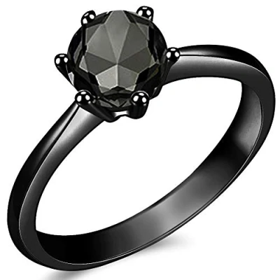Image of 1.0 Carat Classical Stainless Steel Solitaire Engagement Ring (Full Black, Y)