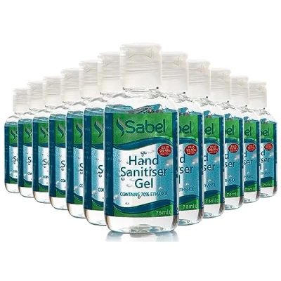 Image of Sabel Anti Bacterial Hand Sanitiser Gel Pack of 12, with Viral Action and 70 Percent Alcohol that Cleans, Cares Protects, 75 ml