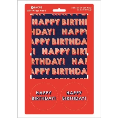 Image of Wrapping Paper 12368A&quot;Birthday Text&quot; Gift Wrap Pack with 2 Sheets &amp; Tags, Plastic Free Fully Recyclable, Multicoloured