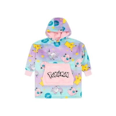 Image of Pokemon Girls Fleece Pink AOP Fully Lined Luxury Hoodie, Oversized Blanket Pikachu Hoody For Kids (3 7 Years)