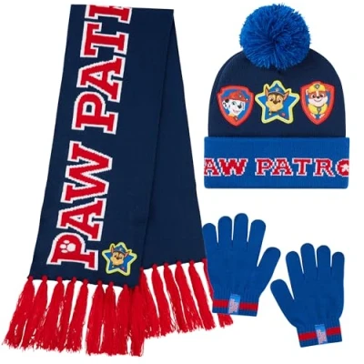 Image of Paw Patrol Boys Winter Accessories Set, Beanie Scarf Gloves Gifts for (Navy/Red)