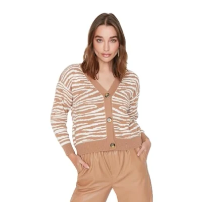 Image of Trendyol Women Regular Basic V Neck Knitwear Cardigan Ecru