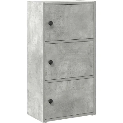 Image of vidaXL bookcase concrete grey engineered wood storage shelf unit with doors 77cm modern bookshelf for living room and office