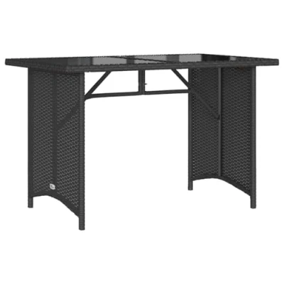 Image of vidaXL Rectangular Poly Rattan Garden Table Black Outdoor Dining with Tempered Glass Top Weather Resistant Patio Furniture, 110x68x70 cm