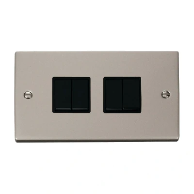 Image of Click Deco 4 Gang 2 Way 10AX Switch Pearl Nickel Black Inserts