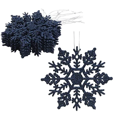 Image of Christmas Concepts® Pack of 12 10cm Glitter Snowflake Hanging Decorations (Midnight Blue)